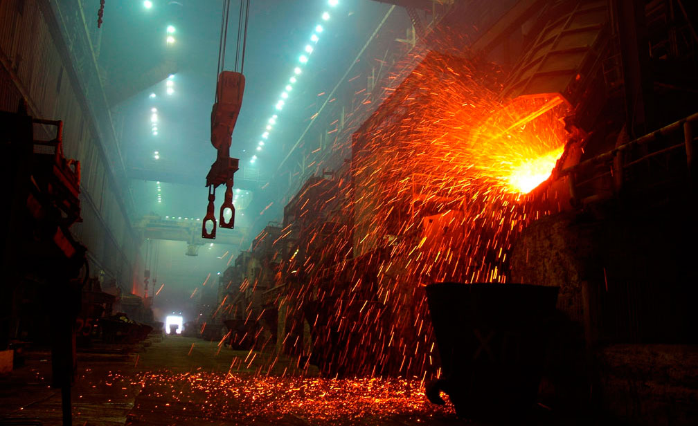 Metal being poured in a foundry
